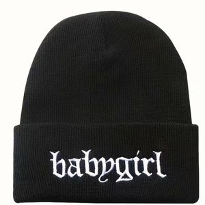 Babygirl beanie skully hat black and white